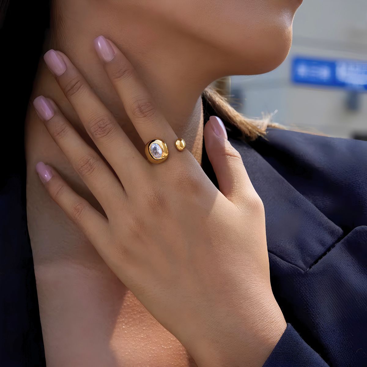 18k gold plated modern open band adjustable ring, maison