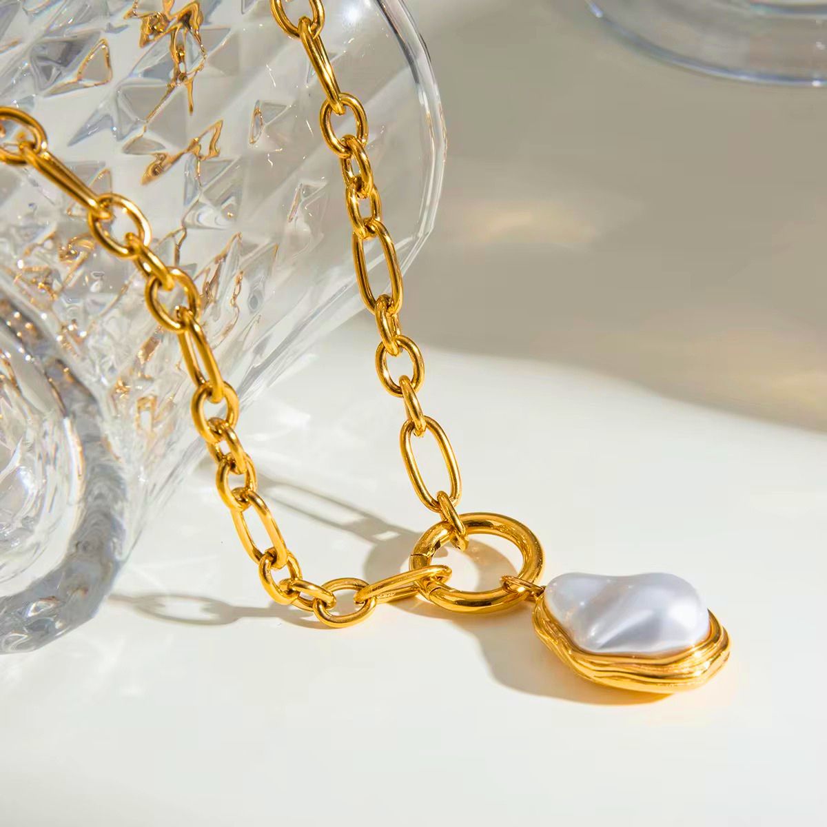 18k gold plated baroque pearl necklace, mist