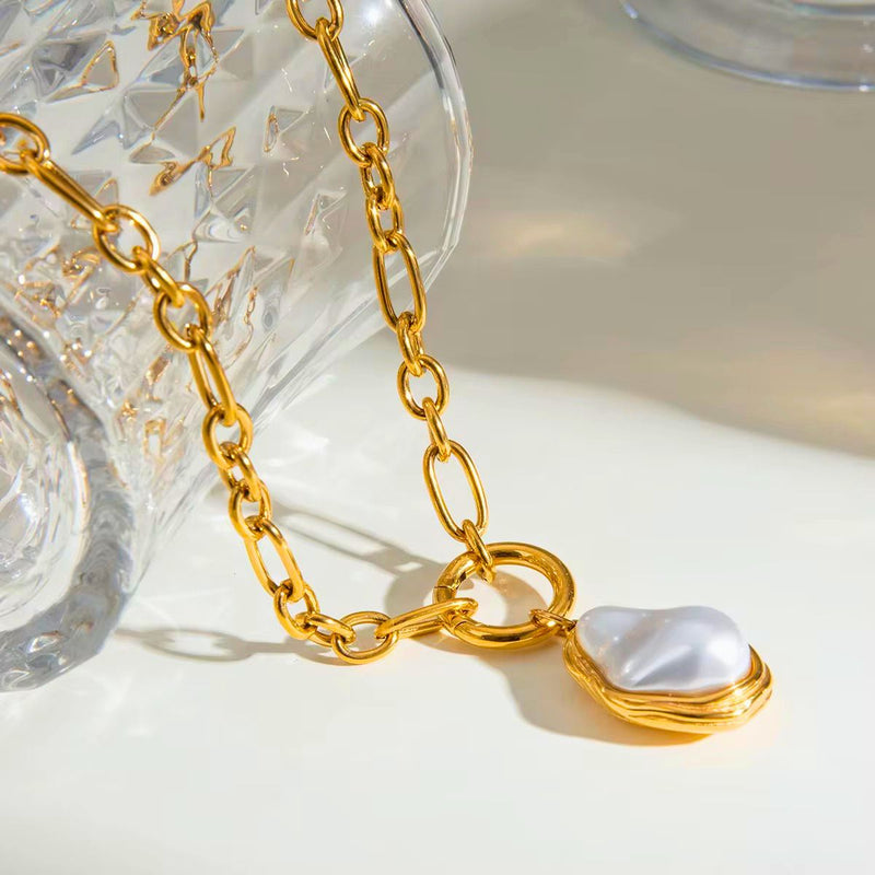 18K Gold Plated Baroque Pearl Necklace, Mist
