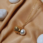Load image into Gallery viewer, 18kt Gold Plated Textured Natural Shell &amp; Pearl Pendant Necklace, Ratna Pathak

