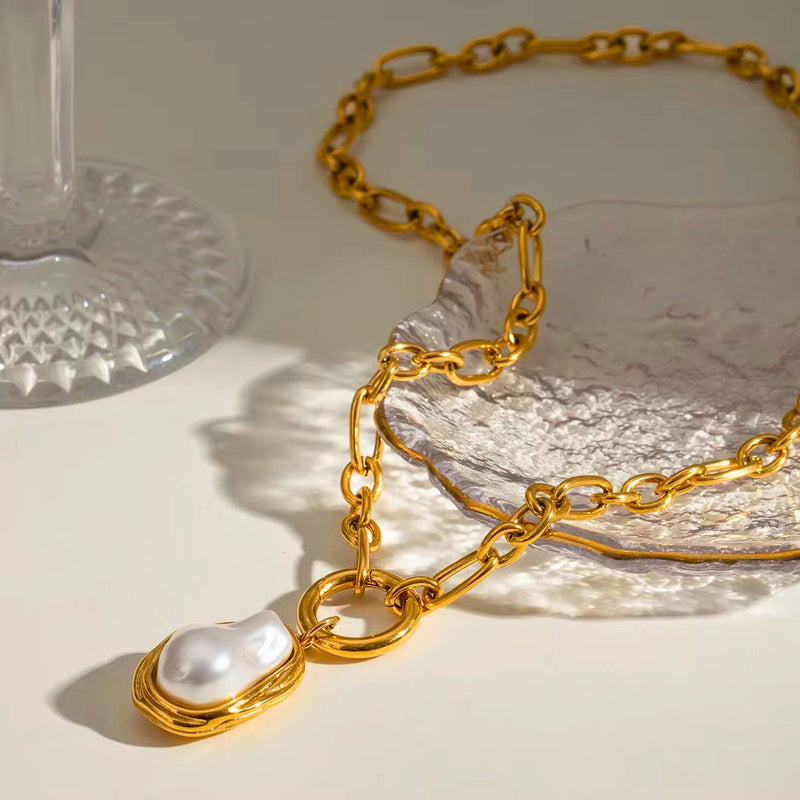 18K Gold Plated Baroque Pearl Necklace, Mist