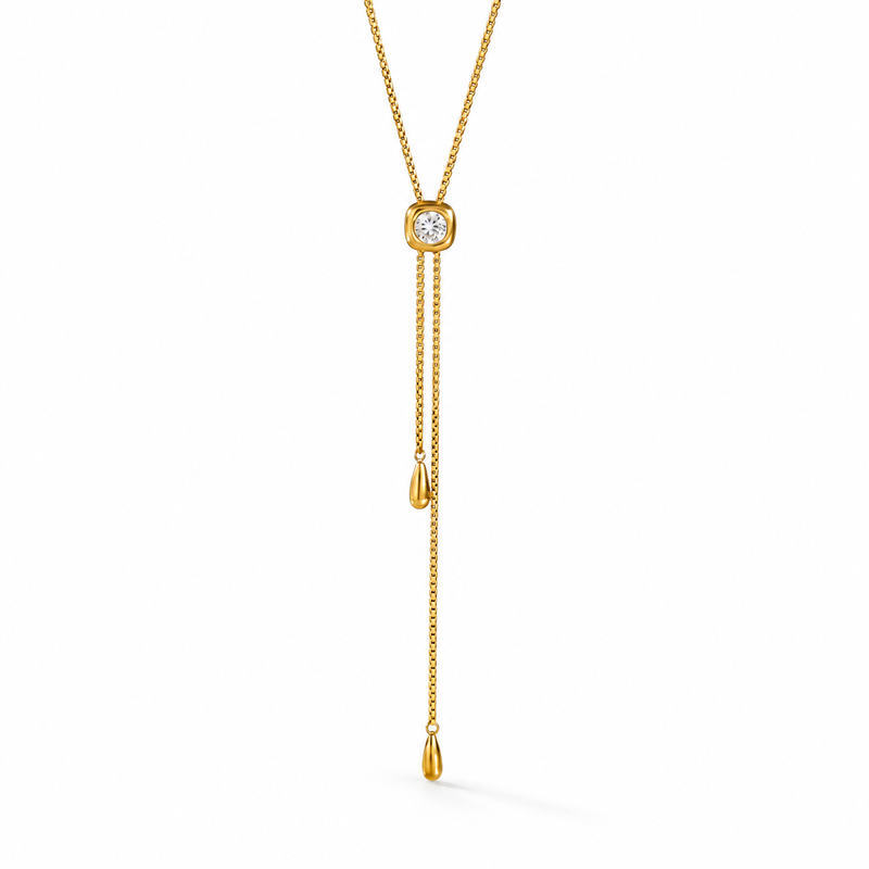 18kt Gold Plated Lariat Chain Drop Necklace, Amour
