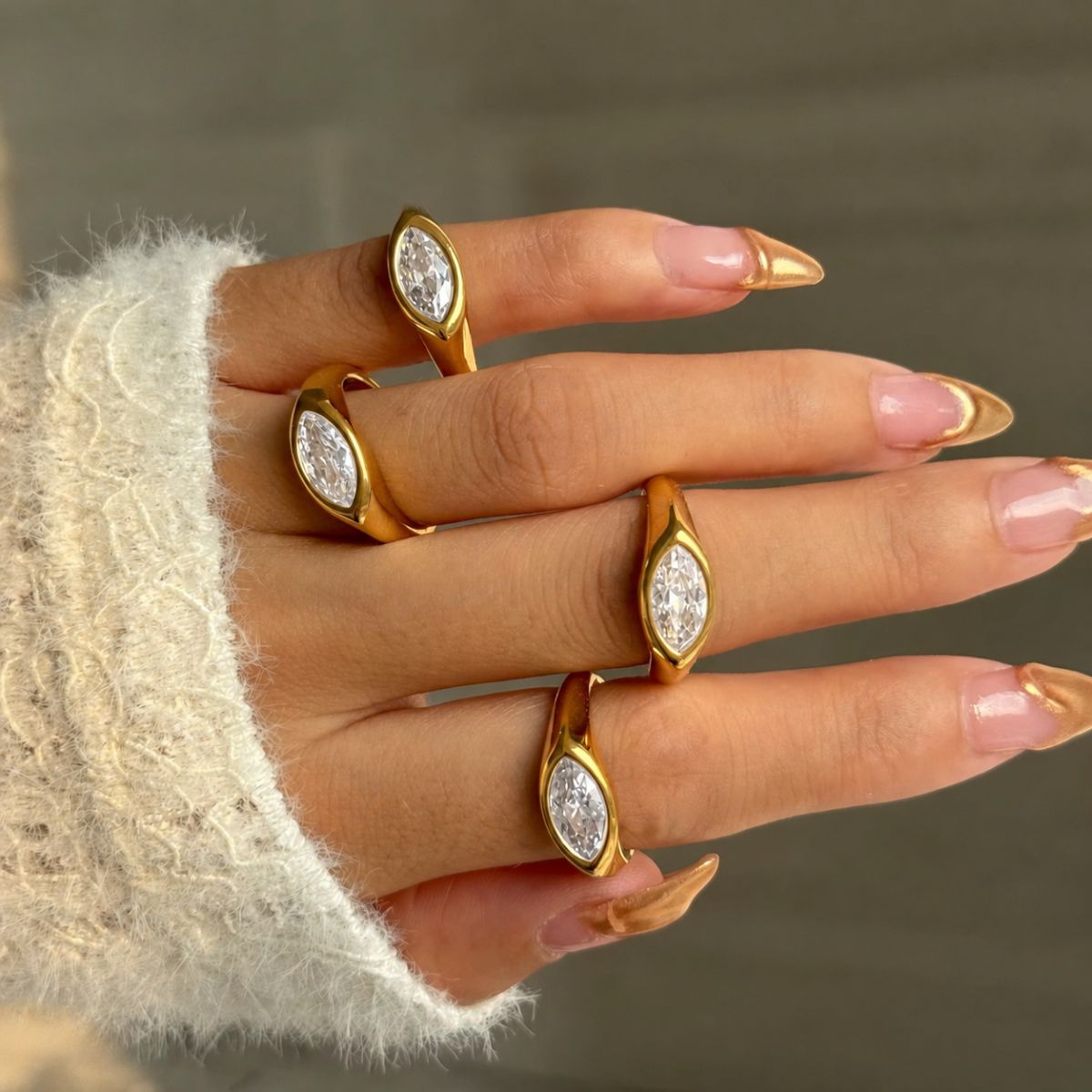 18k gold plated marquise signet ring, zen