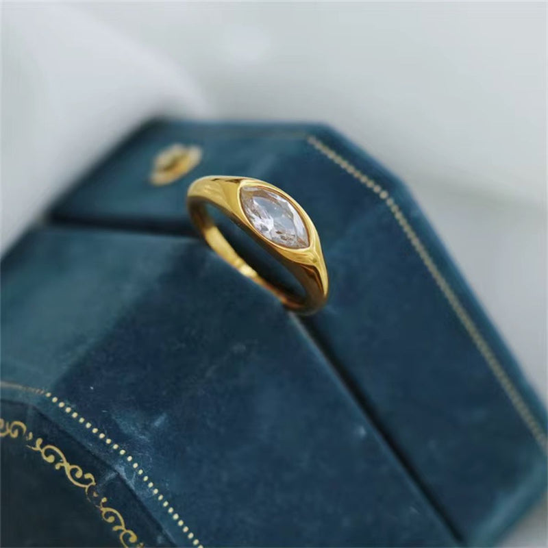 18K Gold Plated Marquise Signet Ring, Zen