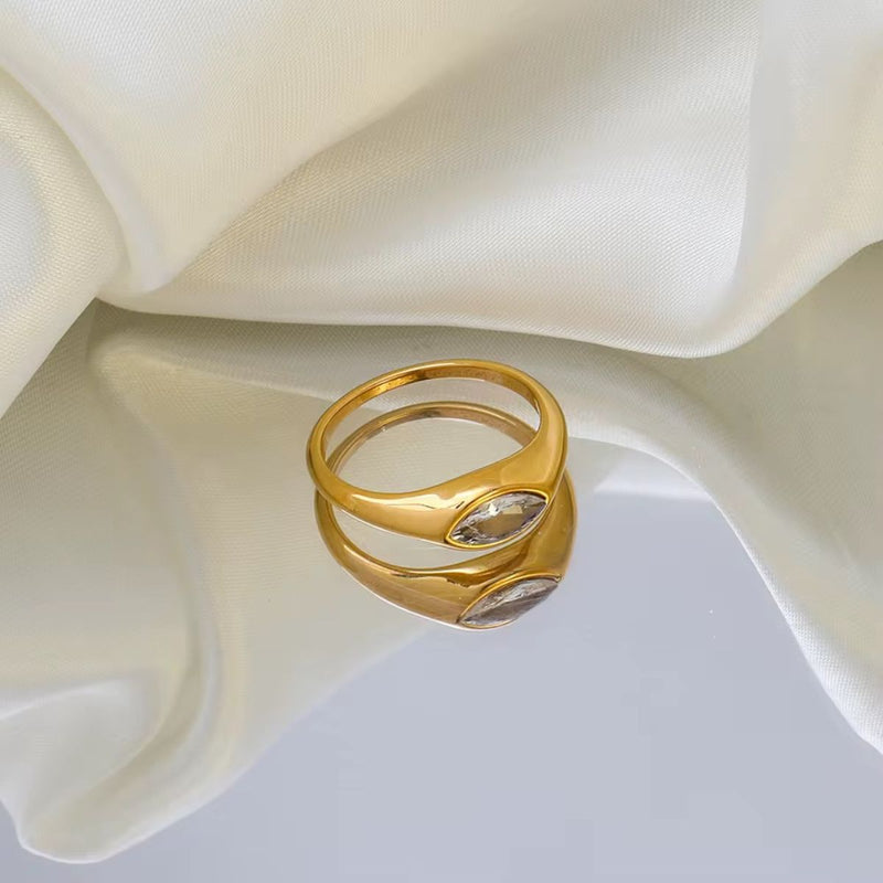 18K Gold Plated Marquise Signet Ring, Zen