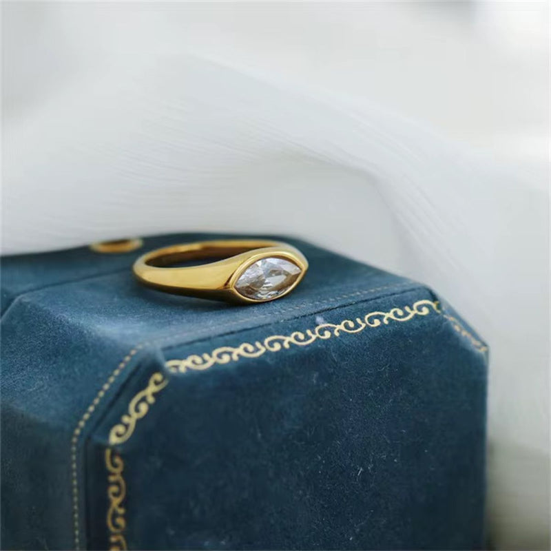 18K Gold Plated Marquise Signet Ring, Zen