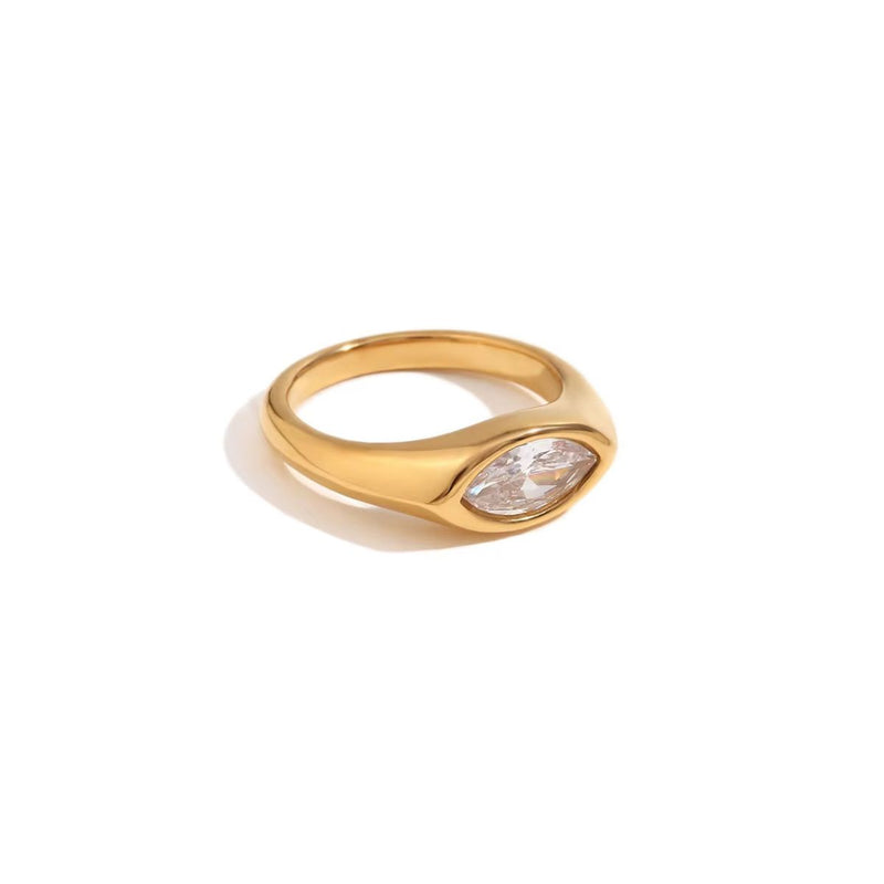 18K Gold Plated Marquise Signet Ring, Zen