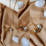 Load image into Gallery viewer, 18kt Gold Plated Textured Natural Shell &amp; Pearl Pendant Necklace, Ratna Pathak
