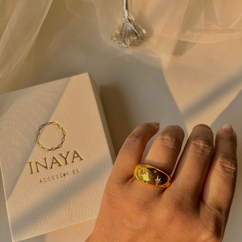 18Kt Gold Plated Multicoloured Zircon Dome Ring, Sage - Inaya Accessories