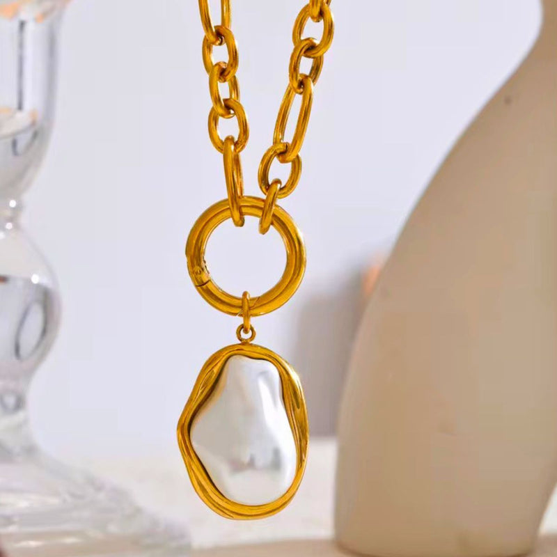 18K Gold Plated Baroque Pearl Necklace, Mist
