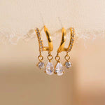Load image into Gallery viewer, 18K Gold Plated Layered Floral Drop Sparkly Earrings, Falak
