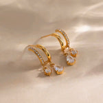 Load image into Gallery viewer, 18K Gold Plated Layered Floral Drop Sparkly Earrings, Falak
