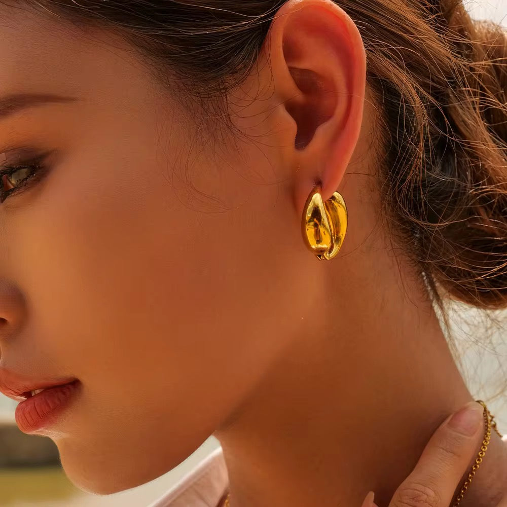 Inaya Modern Festive 18KT Gold Plated Double Water Drop Splicing Hoop Earrings, Leah