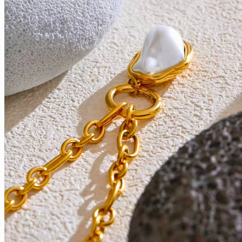 18K Gold Plated Baroque Pearl Necklace, Mist