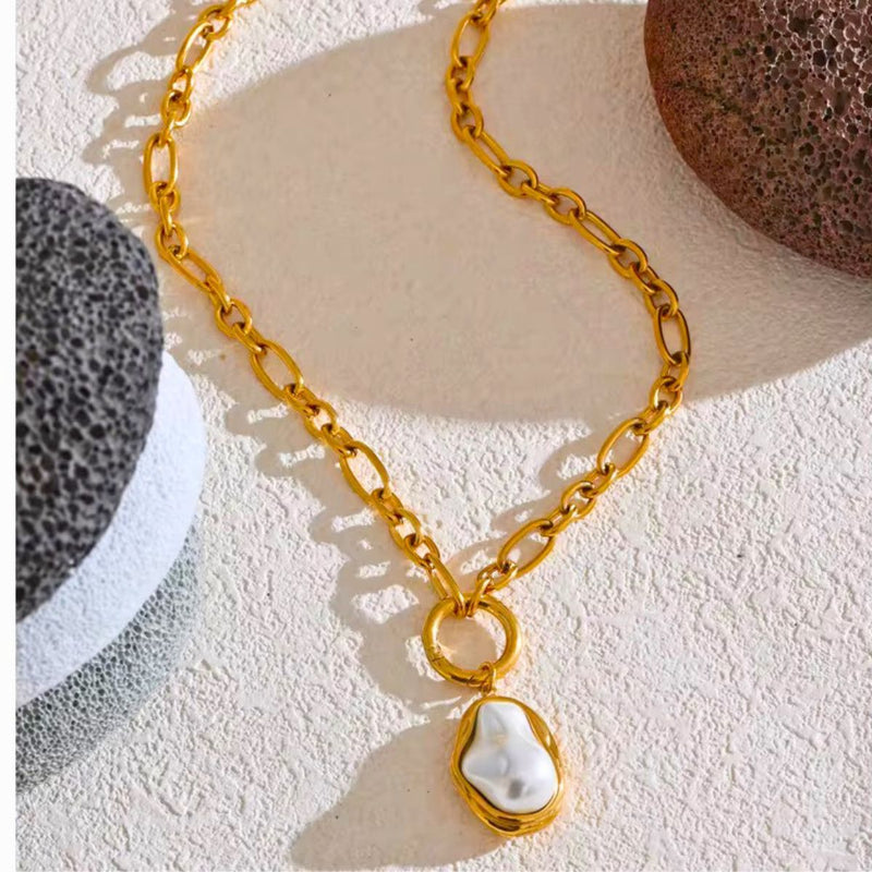 18K Gold Plated Baroque Pearl Necklace, Mist