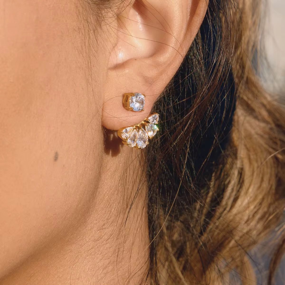 Gold plated teardrop cluster earrings, elara