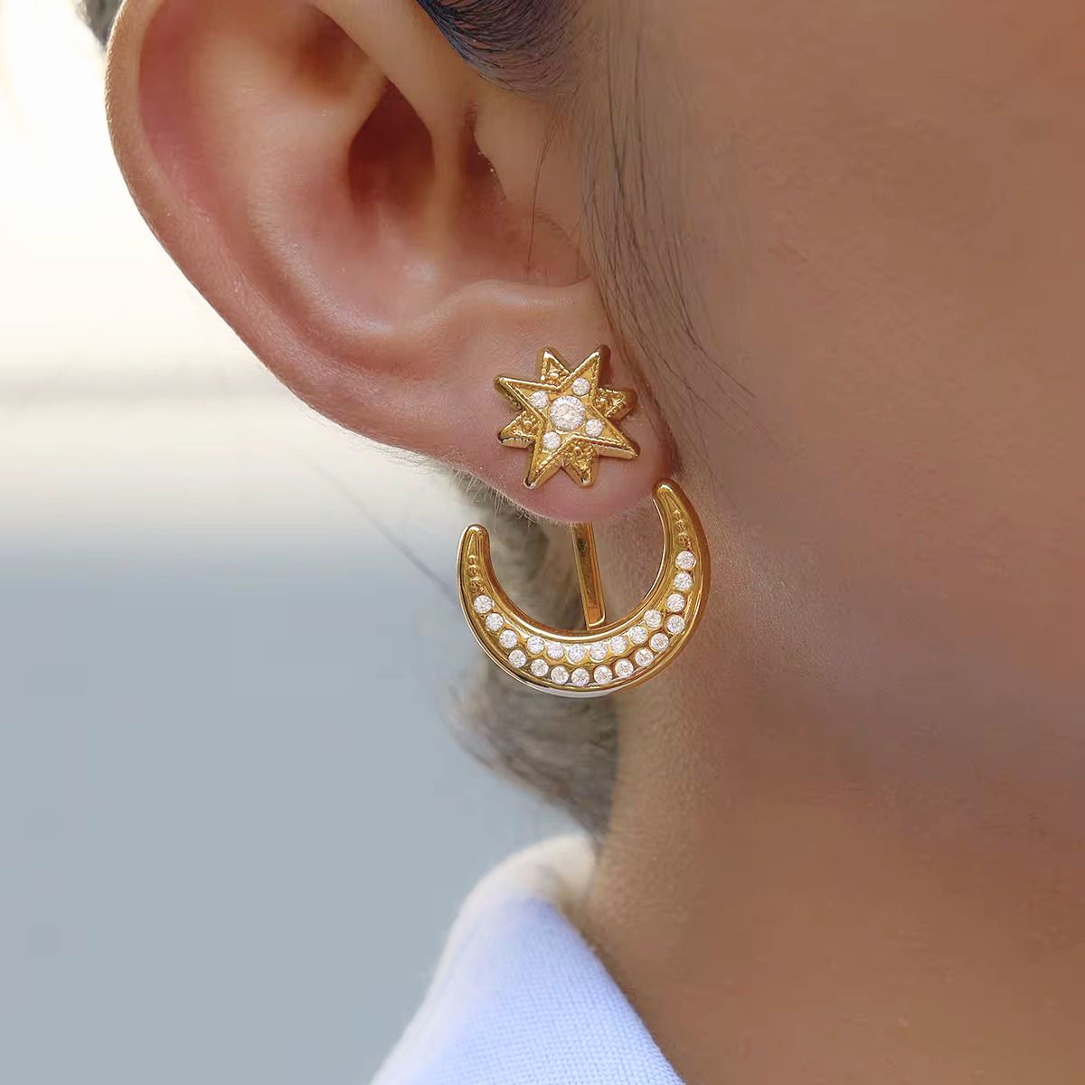 18k gold plated crescent moon starfall earring, abir
