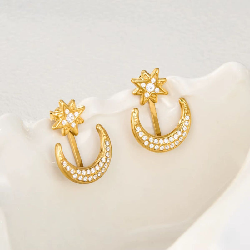 18K Gold plated Crescent Moon Starfall Earring, Abir