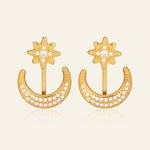 Load image into Gallery viewer, 18K Gold plated Crescent Moon Starfall Earring, Abir
