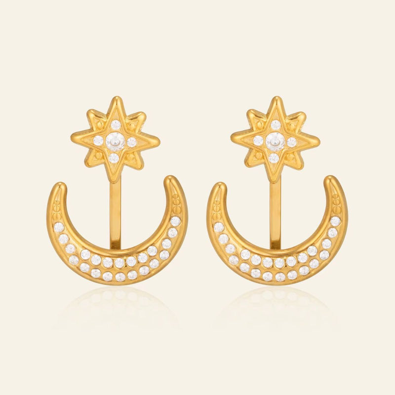 18K Gold plated Crescent Moon Starfall Earring, Abir