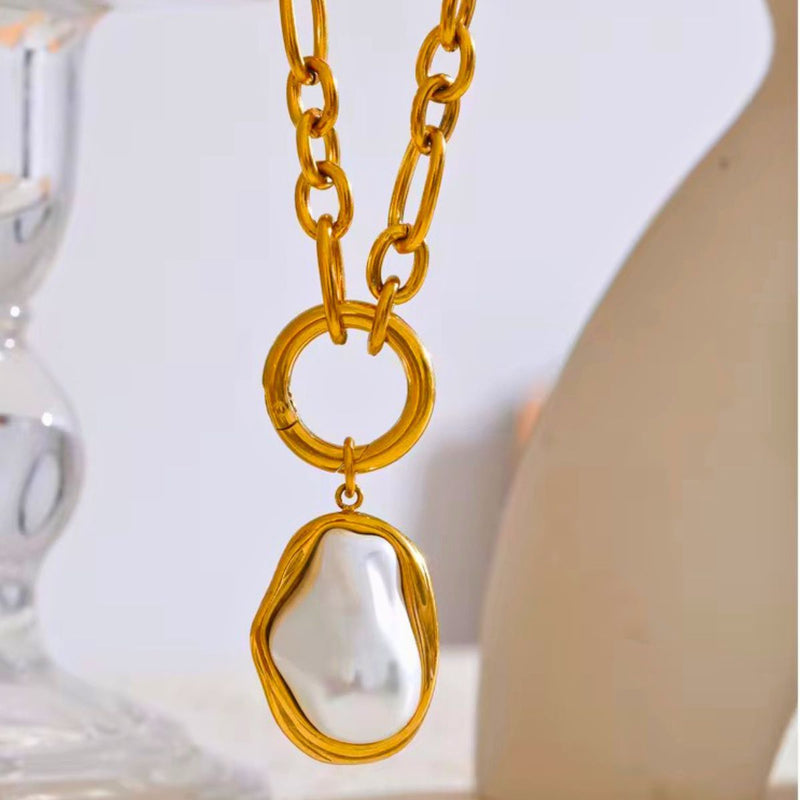 18K Gold Plated Baroque Pearl Necklace, Mist