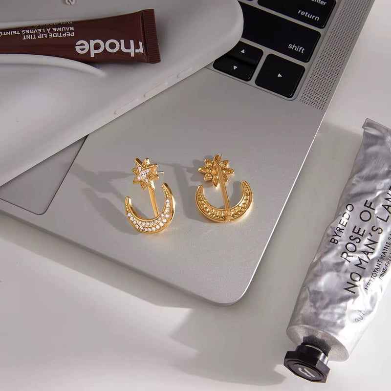18K Gold plated Crescent Moon Starfall Earring, Abir