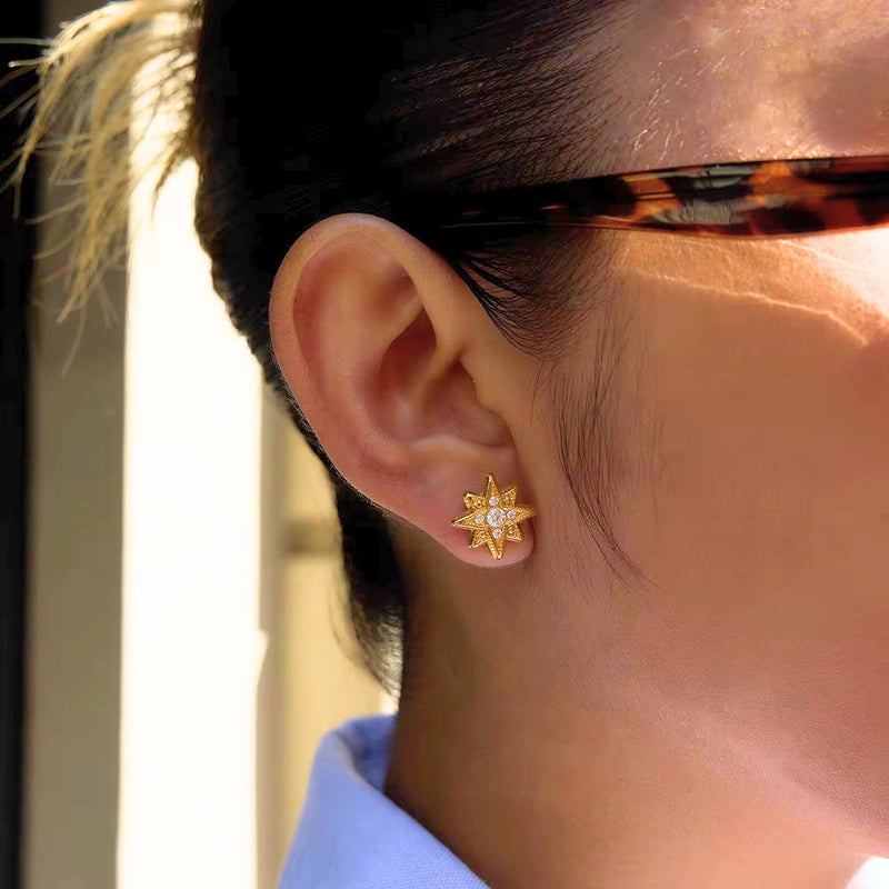 18K Gold plated Crescent Moon Starfall Earring, Abir