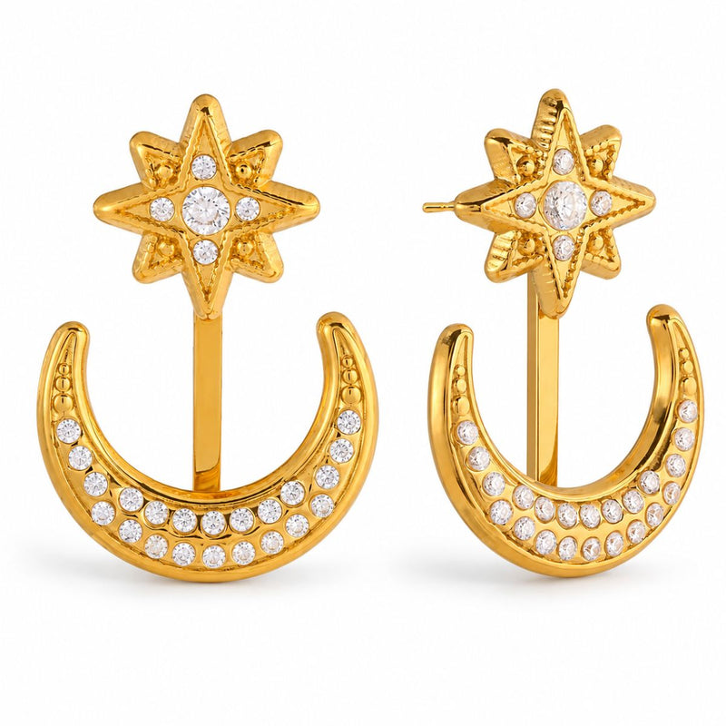 18K Gold plated Crescent Moon Starfall Earring, Abir
