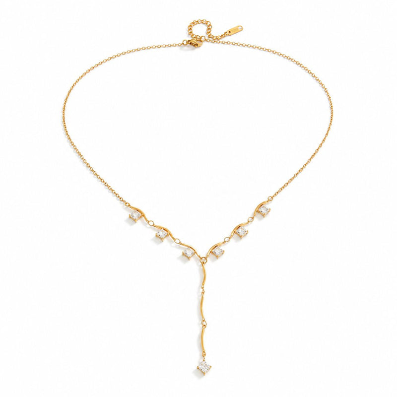 18K Gold Plated Crystal Lariat Necklace, Kia
