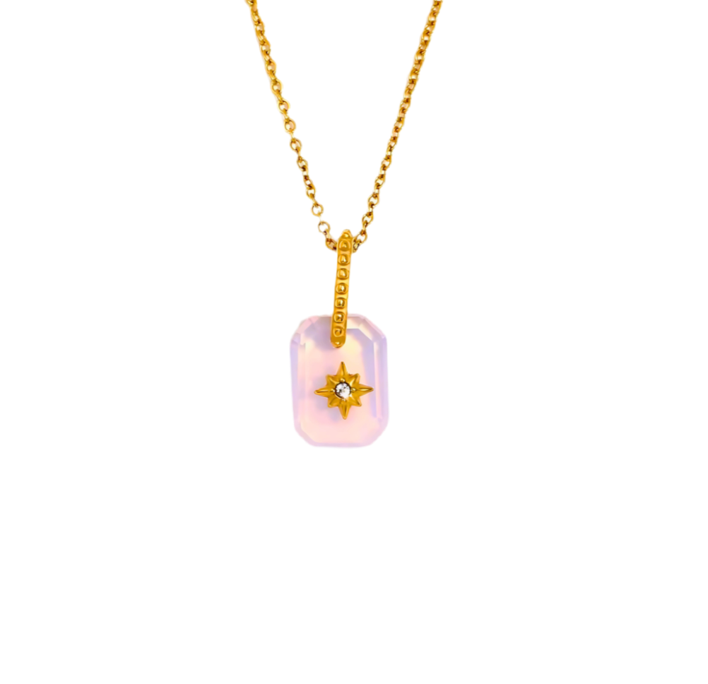 18kt Gold Plated Rose Quartz and Star Necklace, Quartz