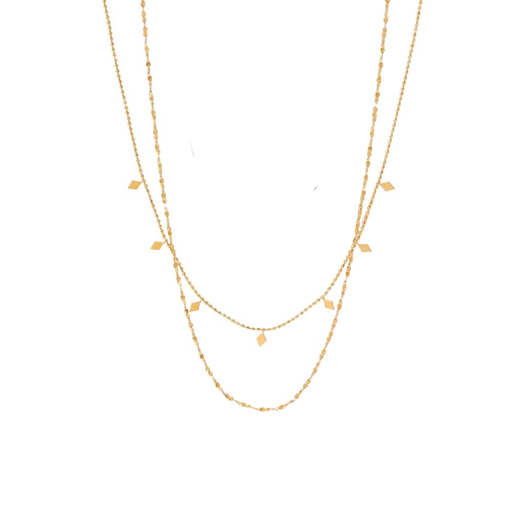 18kt Gold Plated Double Layered Beaded Diamond Necklace, Mia - Inaya Accessories