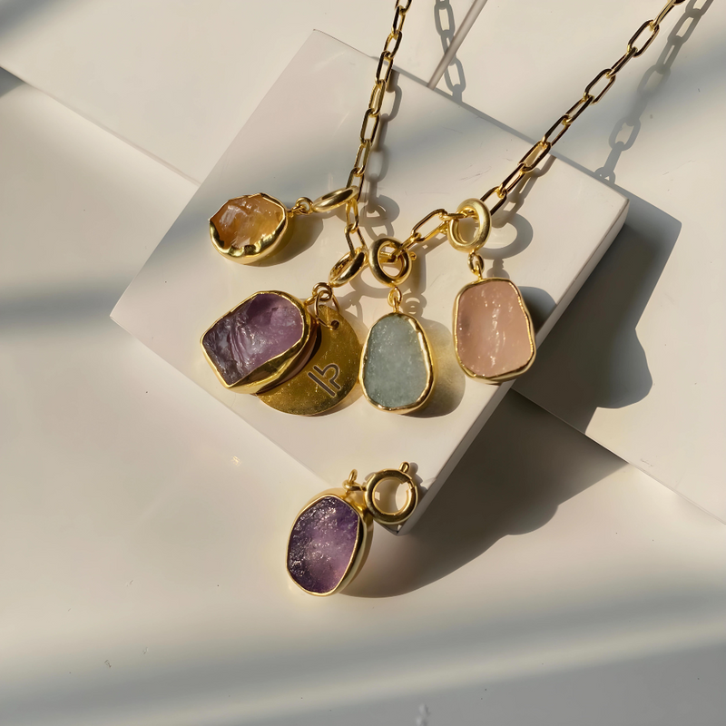 Druzy Link Charm Necklace - Inaya Accessories
