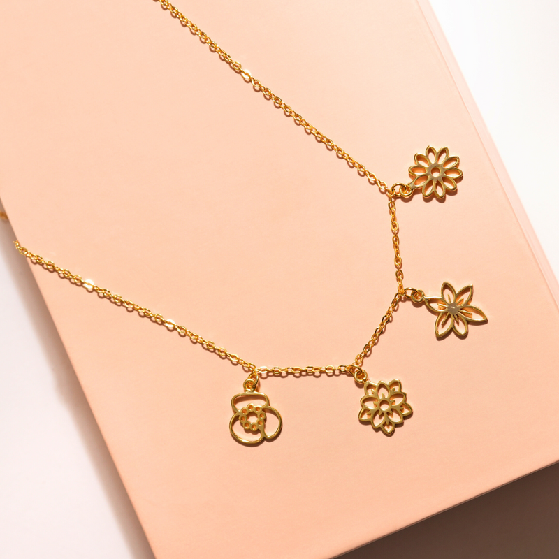 Inaya 18 KT Gold Plated Stainless Steel Personalised Floral Necklace