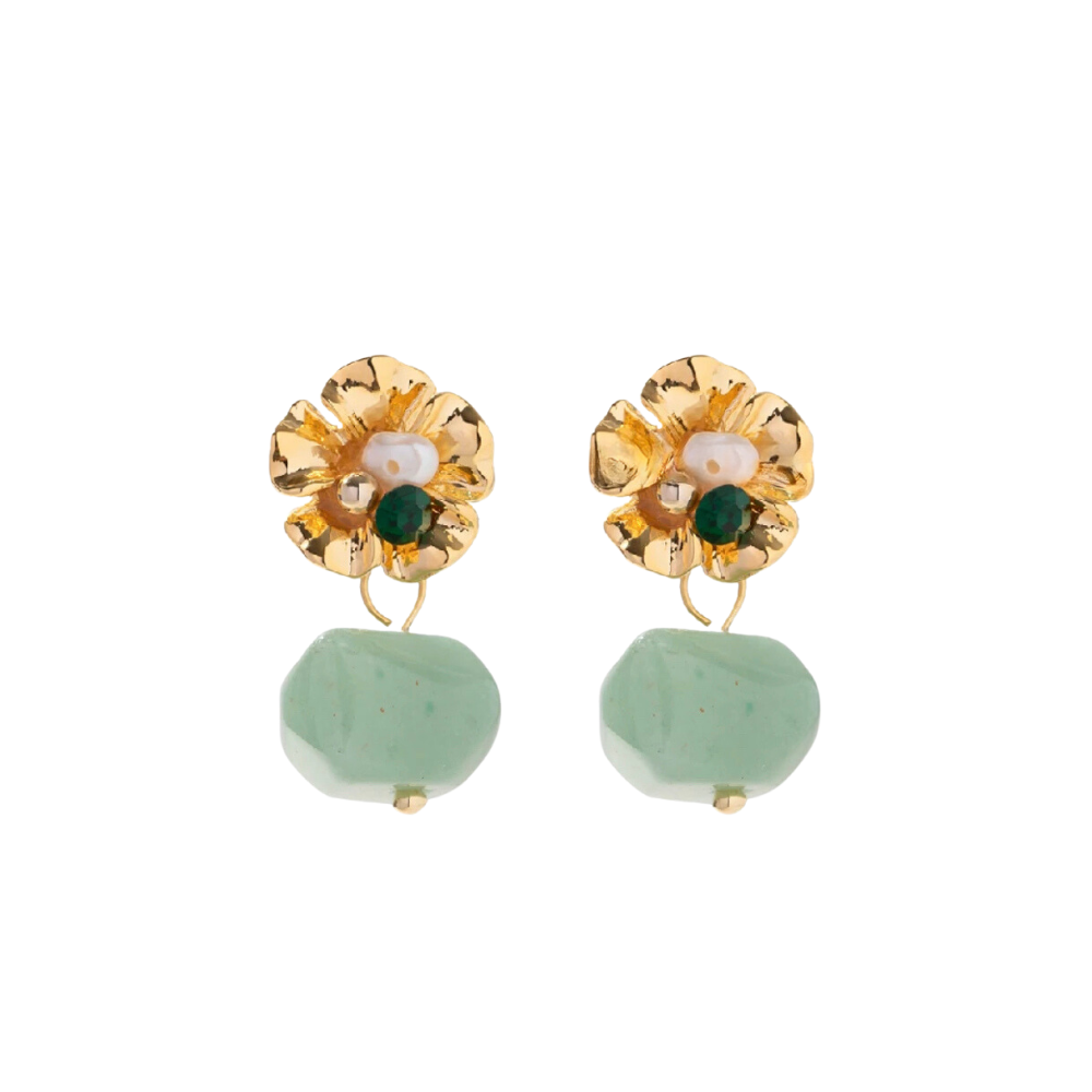 18kt Gold Plated Natural Pearl Flower Earrings, Abha - Inaya Accessories