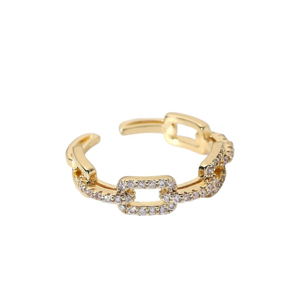 18Kt Gold Plated Cuban Stackable Zircon Open Adjustable Ring, Raya - Inaya Accessories