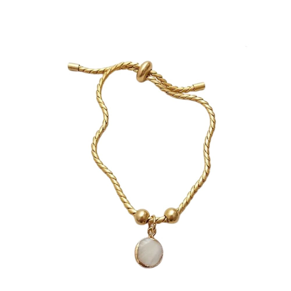 18kt Gold Plated Snake Twist Chain White Shell Adjustable Bracelet, Alma - Inaya Accessories