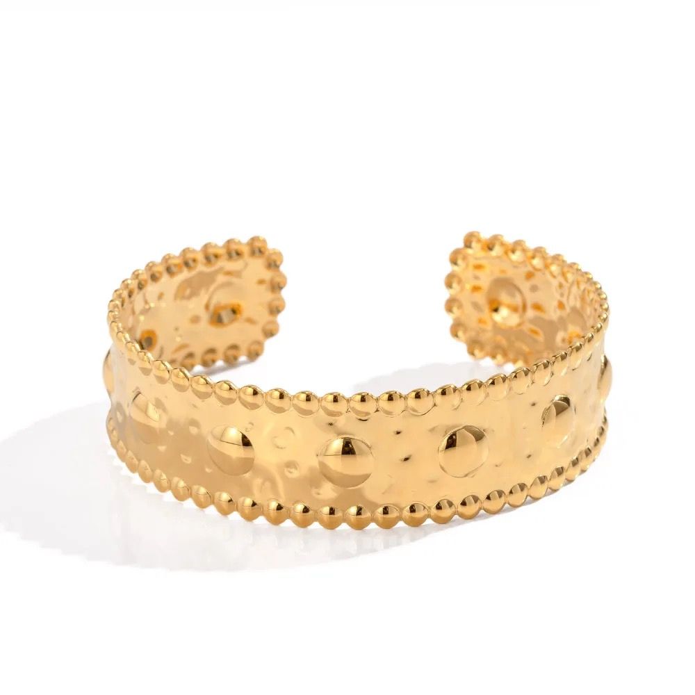 18kt Gold Plated Hollow Hammered Open Bangle, Demi - Inaya Accessories