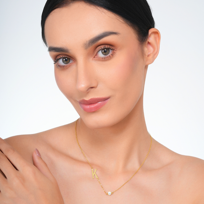 Inaya 18 KT Gold Plated Stainless Steel Chic Initial & Birthstone Necklace