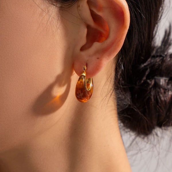 18kt Gold Plated U Shaped Raisin Hoop Earrings, Gabi - Inaya Accessories