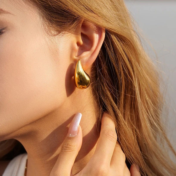 18kt Gold Plated Statement Waterdrop Stud Earrings, Teardrop - Inaya Accessories