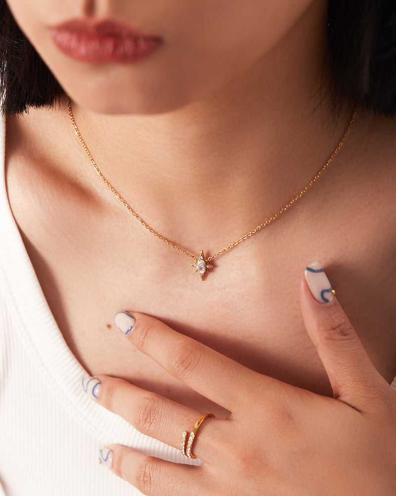 18Kt Gold Plated Octogonal Star Pendant Neckalce, Celest - Inaya Accessories