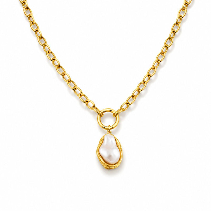 18K Gold Plated Baroque Pearl Necklace, Mist