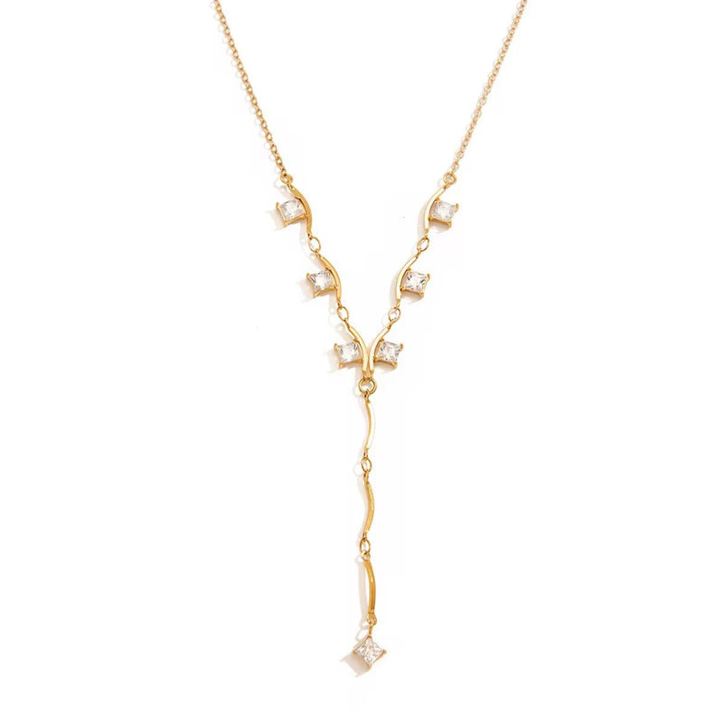 18K Gold Plated Crystal Lariat Necklace, Kia