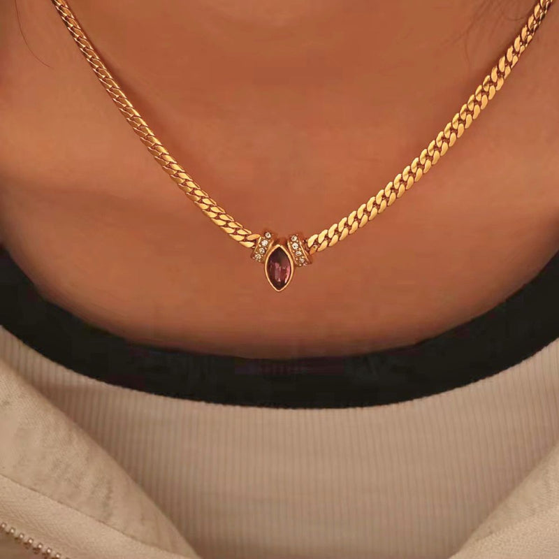 18K Gold Plated Marquise Stone Snake Chain Necklace, Soni