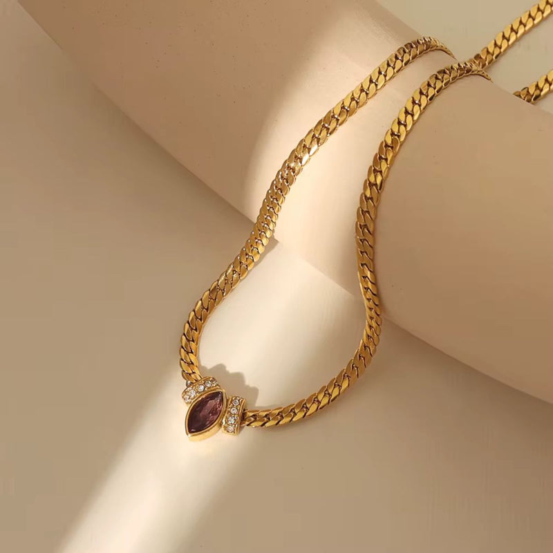 18K Gold Plated Marquise Stone Snake Chain Necklace, Soni