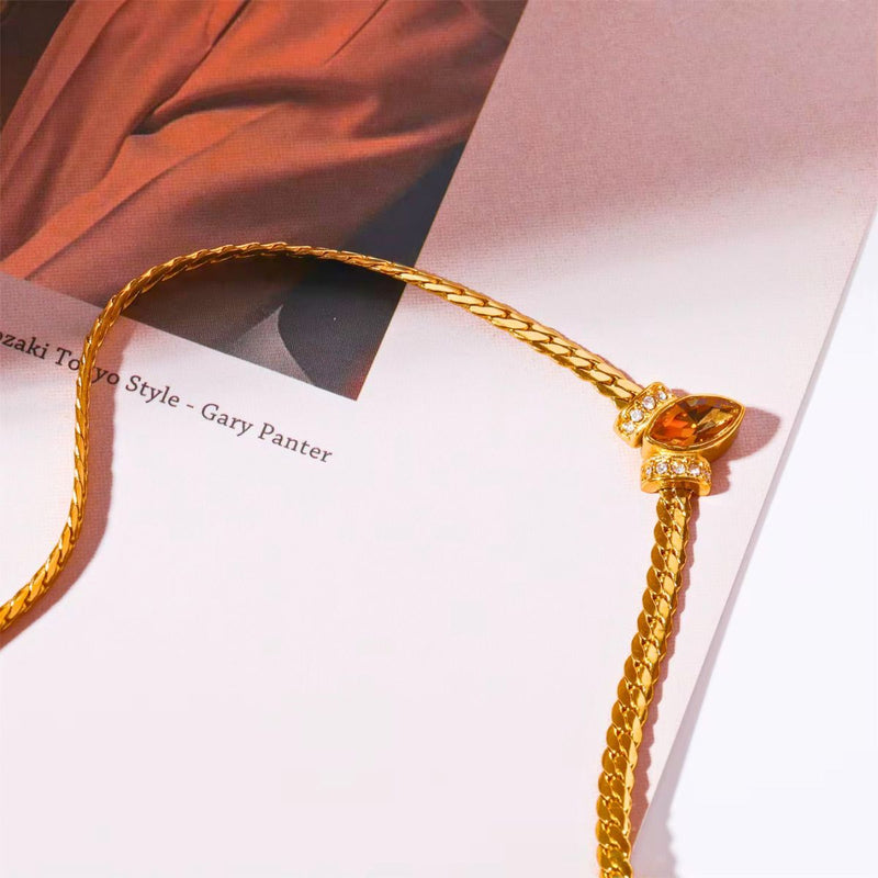 18K Gold Plated Marquise Stone Snake Chain Necklace, Soni