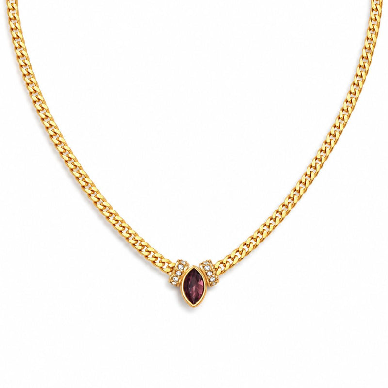 18K Gold Plated Marquise Stone Snake Chain Necklace, Soni
