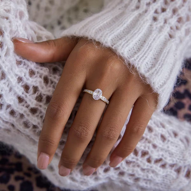 18K Gold Plated Oval Solitaire Ring, Cosmo