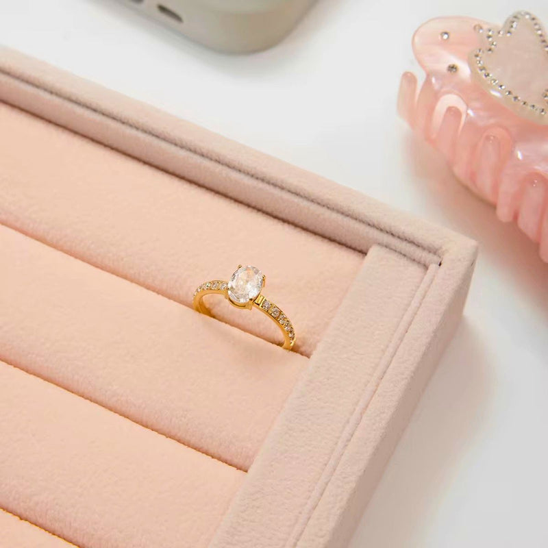 18K Gold Plated Oval Solitaire Ring, Cosmo