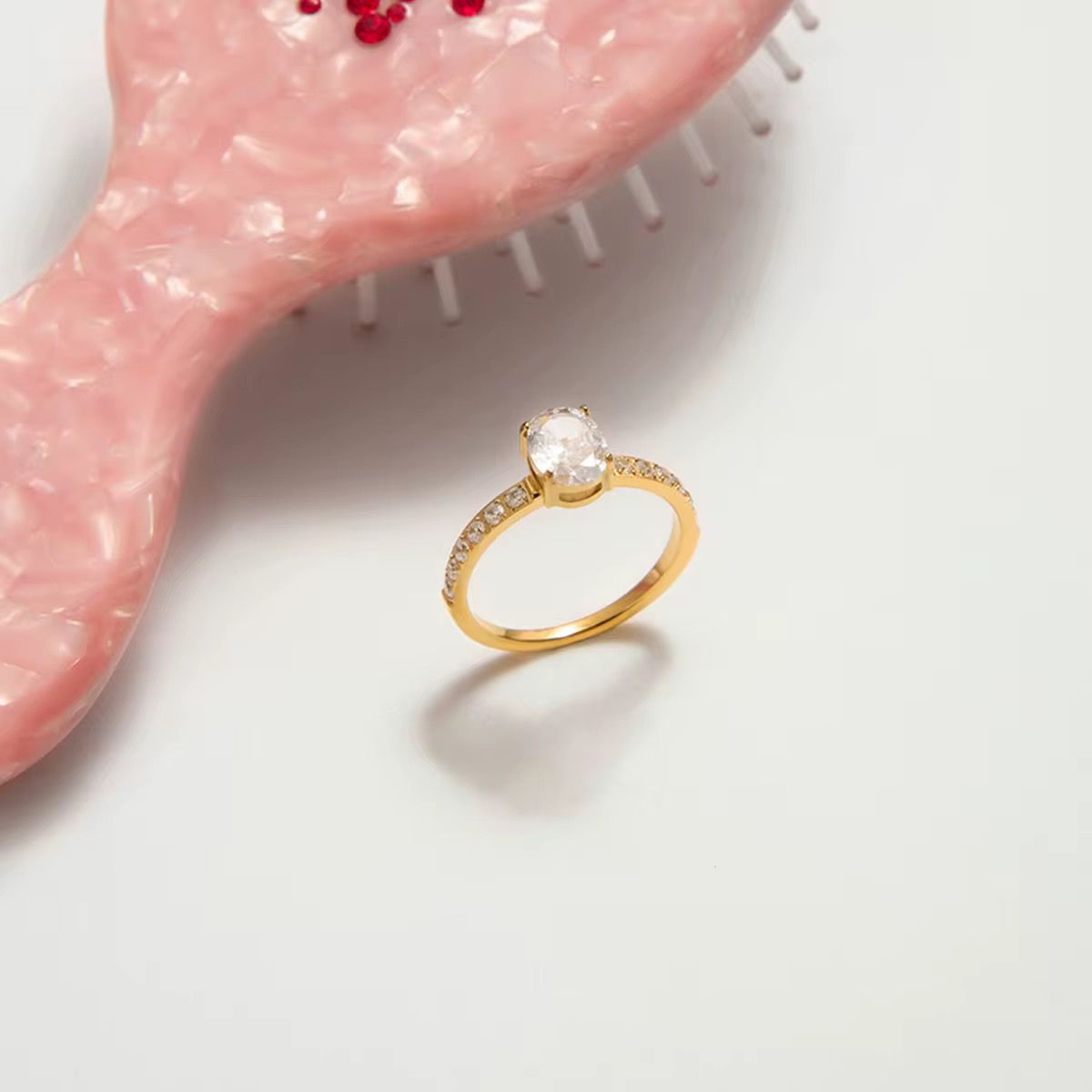 18k gold plated oval solitaire ring, cosmo